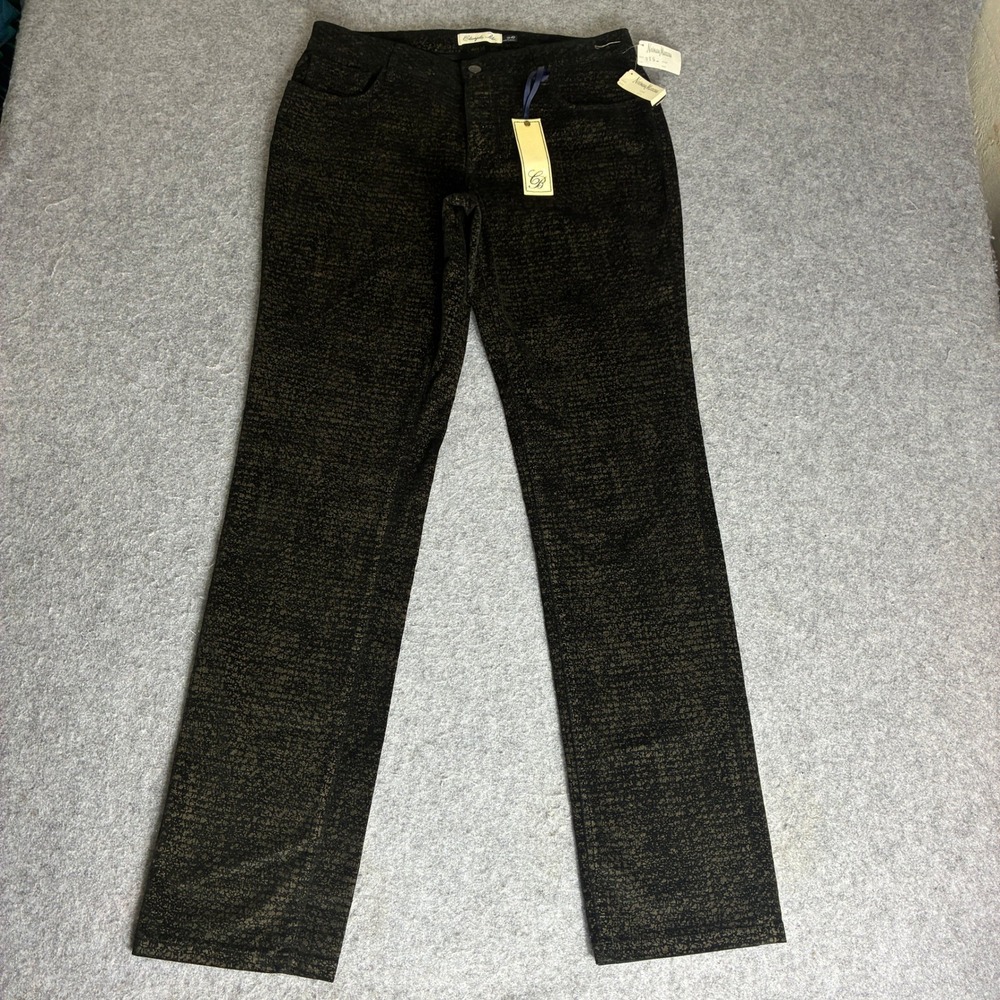 Christopher Blue Womens Sz 12 33x33 Metallic Gold Foil Straight Leg Pants Black